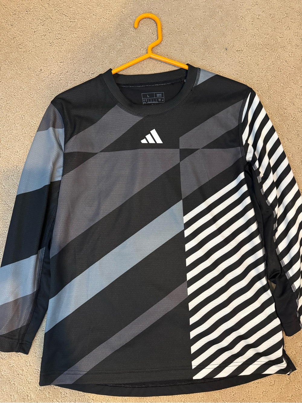 adidas Black, Gray & White Long Sleeve Graphic Training Top